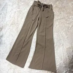 ブージュルード　ワイドパンツ　フリーサイズ　モカ　ウエストリボン　大人かわいい