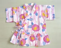 ピンク　花柄甚平（上下セット）椿　130〜120