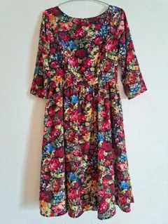 絵画タッチ花柄ワンピース/an another angelus ５部袖　花柄のサムネイル