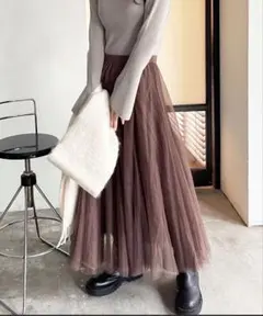 チュールロングスカート ブラウン フレアのサムネイル