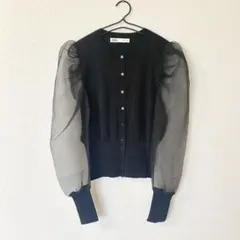 【美品】ZARA◆パフスリーブ オーガンジー シアーカーディガン