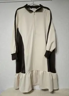 LOWRYSFARM トラックハーフジップ ワンピース アイボリー ブラウン