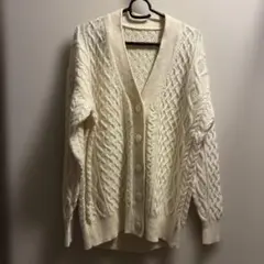 No.205 無印　ウール100%ケーブル編みニットカーディガン　サイズL