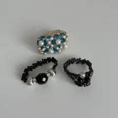 ビーズリングセット（青・黒）
