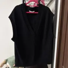 AMERICAN HOLIC ブラック Vネック ニットロングベスト