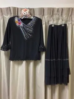 ブラック　ドレス　セパレート　フラワー　ダンス　社交ダンス