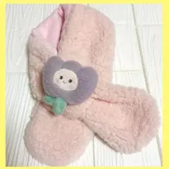 ♢﻿キッズ マフラー 子供 フリース もこもこ お花 ネックウォーマー ピンク