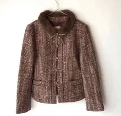 ★SHIPS シップス　ノーカラージャケット　取り外し襟つき　ツィード生地