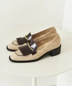 LE TALON 3.5cmレザーキルトチェーンローファー ベージュ