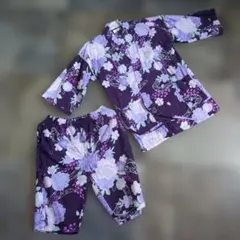 花柄紫色　甚平 レディース　フリーサイズ　綿100％