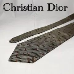 美品☆ディオール☆ネクタイ☆シルバー☆ネイビー☆チェック柄☆リボン☆674