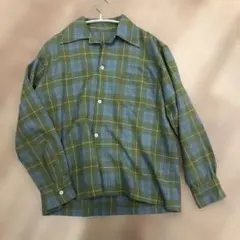 オンブレチェック　開襟ネルシャツ　古着