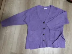 リブ編みパープルカーディガン