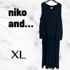 【ニコアンド】ノースリーブワイドサロペット　ストレッチ性　総ゴム　ブラック　XL