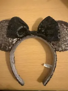 黒いスパンコールミッキー耳カチューシャ