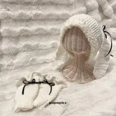 うさ耳ニット帽　アームカバー　クロシェ　ビーニー　手編み　韓国　グランジ　y2k