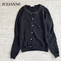 ジュリアンヌ ニットカーディガン ウール アンゴラ クロップド丈 ビジュー装飾