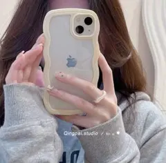 ☆ウェーブケース☆ iPhone12背面クリア インスタ人気 イエロー