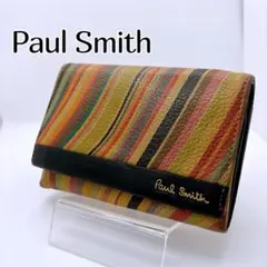 Paul Smith 二つ折り財布 マルチストライプ レザー ネイビー　本革のサムネイル
