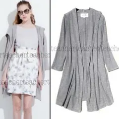 ロング ニットカーディガン パーカー グレー フード コーディガン 可愛い