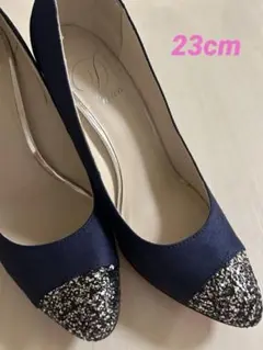 ドゥミーカ (Doumica) ネイビー サテン グリッター トゥ ハイヒール