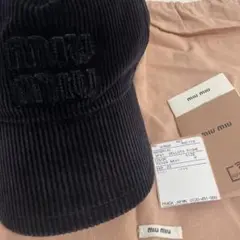 miu miu ネイビー ベルベットキャップ M