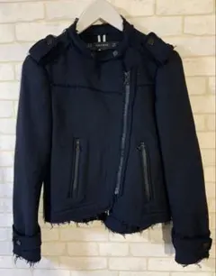 【ZARA BASIC】 切りっぱなし デザイン ライダース ジャケット ウール