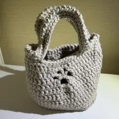 グレー かぎ針編み トートバッグ 小型