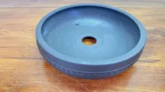 Y71 黒色粘土製植木和の丸鉢 排水穴付き　古鉢　山野草鉢盆栽鉢　30センチ