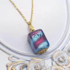ベネチアンガラス ネックレス スクエア型 パープル ブルー