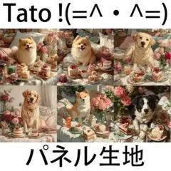 Tato !(=^・^=)パネル生地 子犬とケーキ、午後の幸せ dfs8