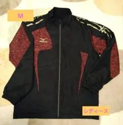 Mizuno レディースジップアップウィンドブレーカーМ 黒/赤