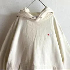 チャンピオンChampionパーカーリバースウィーブ刺繍ロゴ生成クリーム古着