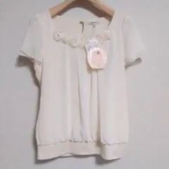 【新品未使用タグ付き】プライドグライド シフォンブラウス 半袖 花モチーフ 白