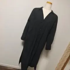 グリーンレーベル黒 長袖 シャツワンピース ロングワンピース