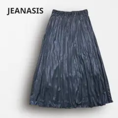Y6415＊ジーナシス プリーツ ロングスカート 光沢 ウエストゴム 黒