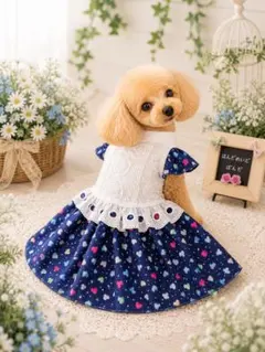 ハンドメイド犬服・ギンガムチェック・アイスクリーム柄ギャザー