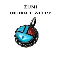 Zuni ズニ族　ペンダントトップ　サンフェイス　ターコイズ　コーラル　オニキス