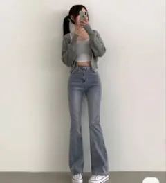 DHOLIC ハイウエストゴムフレアデニムパンツ・p638714のサムネイル