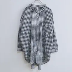 クラウドナイン　長袖シャツ　チェック柄　ブラック×ホワイト　M～L　体型カバー