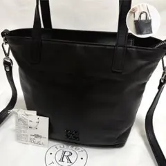 現行品 ラシット レザー2WAYミニトートバッグ ショルダーバック 黒 保存袋付