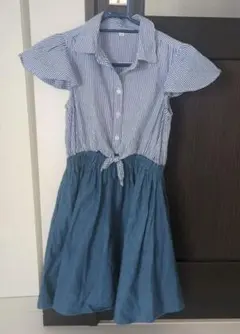 ストライプデニム半袖ワンピース140