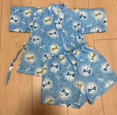 ベビー甚平 青色 蝶柄 80サイズ