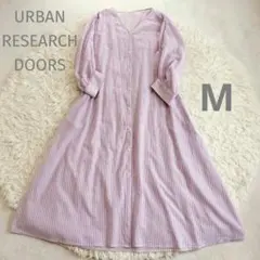アーバンリサーチドアーズ ストライプVネック前開きワンピース М パープル