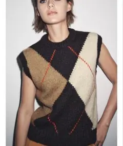 ZARA アーガイル柄 ニットベスト Sサイズ