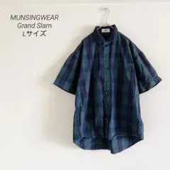 MUNSINGWEAR Grand Slam チェック半袖シャツ L 刺繍のサムネイル