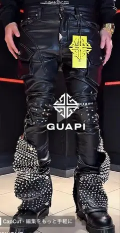 GUAPI スター柄 フェイクレザーパンツ ブラック サイズ28 - メルカリ