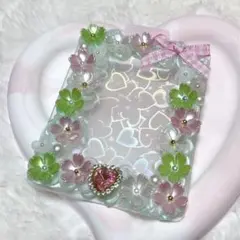 即購入OK❤︎硬質ケースデコ ホイップデコ 緑 黄緑 ピンク桜 花 No.451