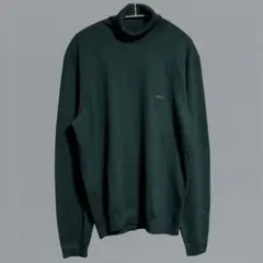 ヒューゴボス タートルネック ニット セーター ワンポイントロゴ刺繍 緑 M薄手