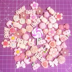 【新品】デコパーツ プラパーツ キャンディー ハート リボン 60個 まとめ売り